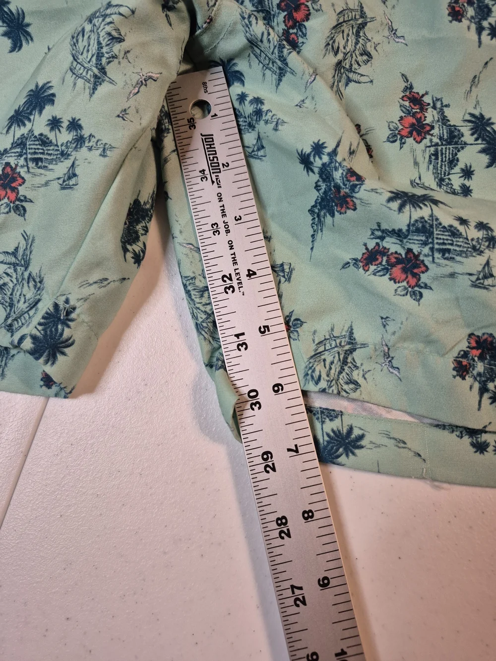 Men's Mint Green Tropical Print Swim Trunks with Elastic Waist 4829